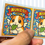 ビックリマン風シール6枚「モルモットちゃん ありがとう」