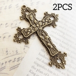 【緊急入荷】2個 大 十字架 花 クロス ゴシック パーツ チャーム/金古美 （C3-19） ゴスロリ ゴシック ロリィタ 宗教モチーフ 