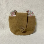 夏用アイムモモンガポーチS《綿麻ブラウン×くるまリバティ》