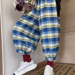 【人気☆定番】大人のバルーンパンツ★ポケット後ろ★青×白黄色チェック生地