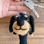 犬好きさん必見　羊毛フエルト　ミニチュアダックス　キーホルダー　シルバーダップル　バッグチャーム