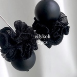 NEW オリジナル　2個/ ブラック　おめかしフリル　ボール　コネクター　チャーム　MCH312