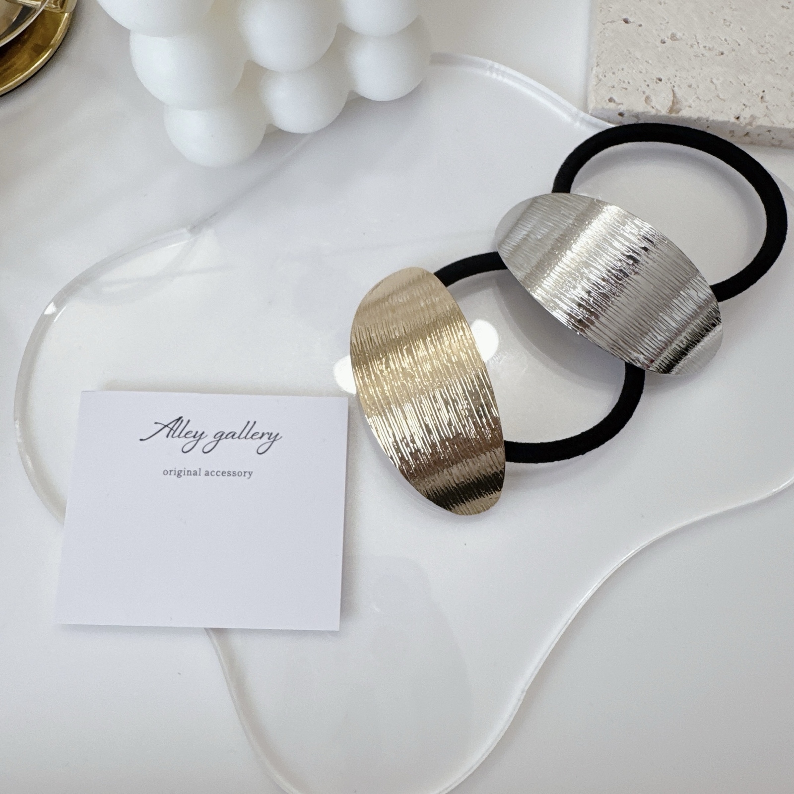  ニュアンスシンプルオーバル　ヘアゴム　ゴールド　シルバー