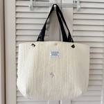 【大きめ】横長ぷっくりトートバッグ　/  ヌビ刺繍【猫ちゃん】