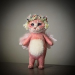 hanmifelt  羊毛フェルト　お花の国の猫の妖精　ピンク猫　猫　妖精