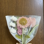 ハンドメイド 淡ピンク系花束 枯れないお花 毛糸 かぎ編み