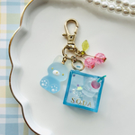 KOHAKUTO ANIMAL♡ソーダねこ　　　　シャカシャカ　キーホルダー　レジン　スイーツ　プレゼント　ミニチュア　フェイクスイーツ　琥珀糖　こはく糖　青　ソーダ　さくらんぼ
