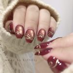 no.238 Warm Ribbon French🎀.⋆𝜗𝜚 リボンネイル　マグネットネイル　秋ネイル　ブラウンネイル　赤ネイル　フラッシュネイル　