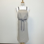【kazuya 様オーダー】ハーフリネンエプロン　肩紐クロス《グレージュ×白黒ストライプ》肩が凝らないエプロン　