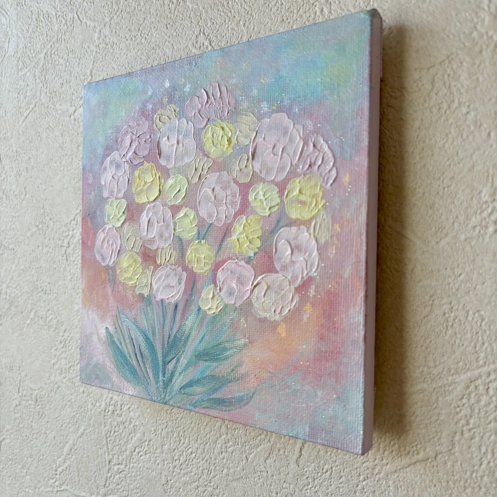 癒しの花束＊テクスチャーアート 花の絵 フラワーブーケ キャンバス