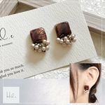 【NEW】手描きアート パール刺繍ピアス イヤリング　ニュアンスアート