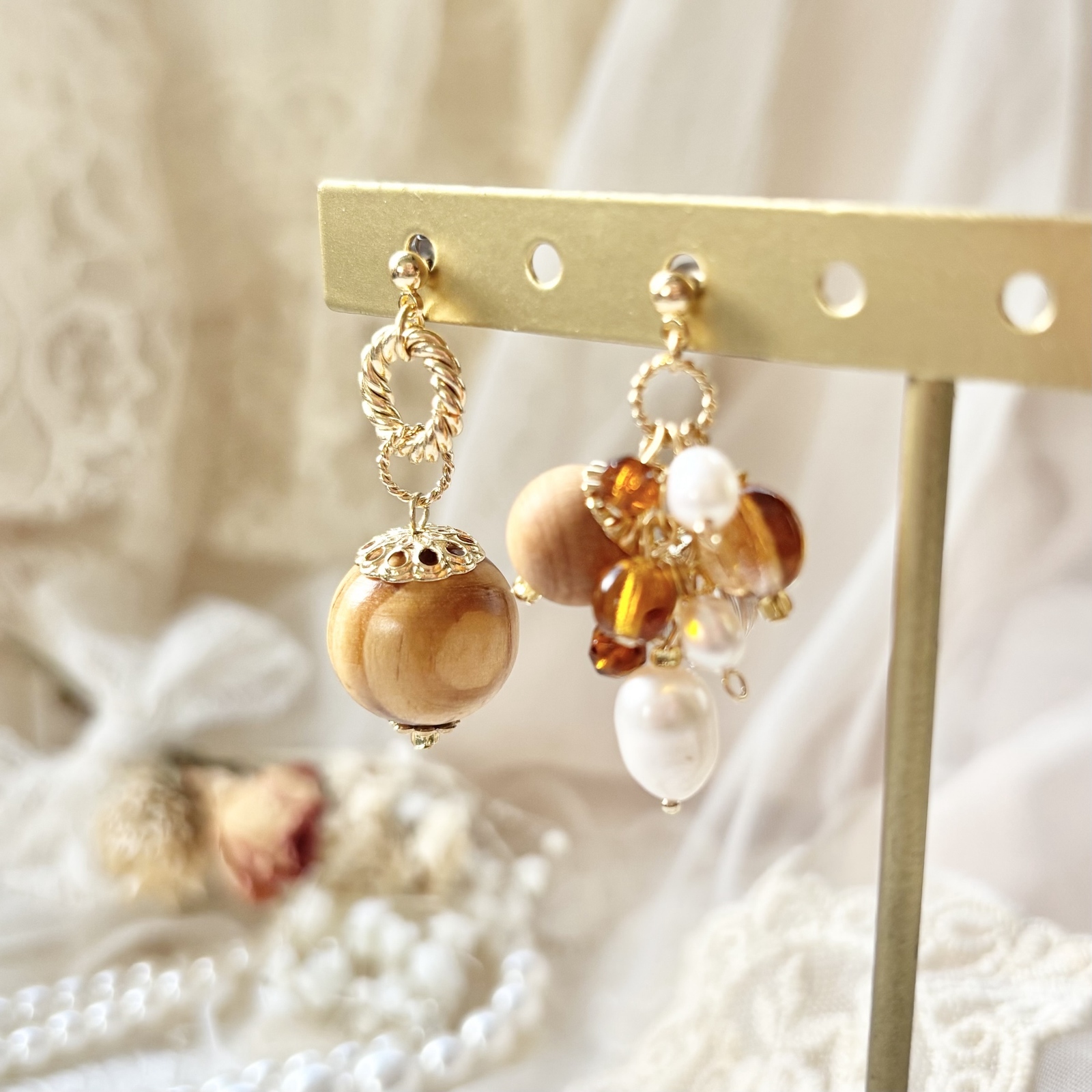 No.1385-B ジグソーパズル☆ピアス・イヤリング(パープル) No.1385-B