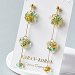 揺れる うる艶 グリーン×イエロー ピアス イヤリング /シンプル 華奢 チェーン