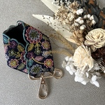 【再販】ハンドストラップ　インド刺繍リボン　スマホストラップ　ネイビー×水色縁取り