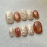 【新作】ふんわりツイードネイル｜ブラウンネイルNo. 74ネイルチップ