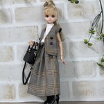 NO,580リカちゃん服  マスタードグレンチェック　ジレ　ギャザースカート　秋のお出かけコーデ　リアルクローズ