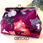 マチ広め ポケット2個 がま口ポーチ ビビりなねこ柄 化粧ポーチ プチギフト USAコットン カラフル POP ガマ口 プレゼント