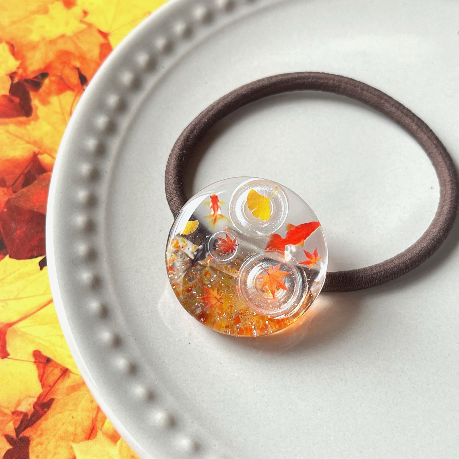 秋の紅葉 レジン ヘアゴム レジン autumn flowerー紅葉ー 秋の大人ヘアゴム レディース
