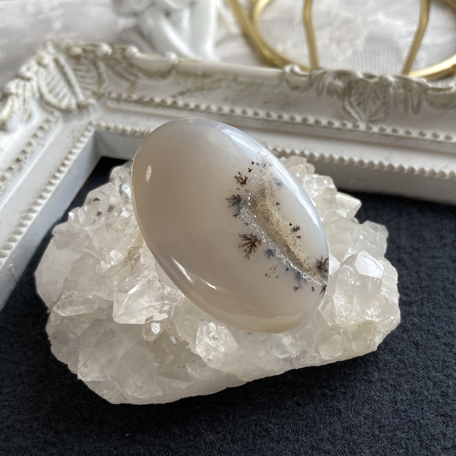 デンドリティックアゲート 一点ものリング シルバー 朝靄の満月 14号