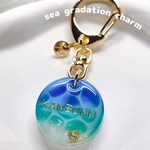 海グラデーション♡水面模様♡海色チャーム♡キーホルダー♡キーリング♡ラウンド♡