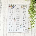 ［C］ [1点限定]  2026年刺繍カレンダー/壁掛けカレンダー/B3サイズ/刺繍インテリア/ファブリックカレンダー/1月始まり/１枚ものカレンダー/お花のカレンダー/ガーランド