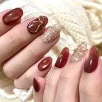 𝖭𝗈ë𝗅 𝖡𝗂𝗃𝗈𝗎🧣選べるカラー🎄ノエルビジュー ネイルチップ　リボン　ツイード　リング　ブライダル　結婚式　成人式　冬　クリスマス　ハート　赤　ボルドー　ゴールド　韓国ネイル