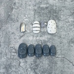 ネイルチップ ダルメシアン ボーダー ミラー ニュアンス ぷっくり アシンメトリー 個性派 囲みネイル🩵🪩➰