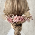 ヘッドドレス♡髪飾り  くすみピンクゴールド* 花　プリザーブドフラワー  ドライフラワー　結婚式　成人式　卒業式
