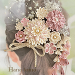 【受注制作】148 和装髪飾り　アイボリー　ピンク　つまみ細工　結婚式　成人式　卒業式　袴　七五三　訪問着　パール