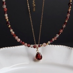 ＂他にない色合い＂ 視線を集める＊ご褒美にも◎ 送料無料＊２点セット・ガーネットとアンデシンのネックレス