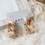 【noble flower drops】インド刺繍リボン ブラウン×パールビジュー ピアス イヤリング 冬コーデ ギフト プレゼント