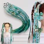 【現品限り】ヘアゴムエクステ　お花×ブレイズ　ツイン　ロング　ブルー　グリーン　キッズOK  キッズエクステ