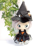 ブラック×パープルハロウィン柄ワンピース＆とんがり帽子の２点セット