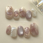 NO.14【 Éｌéｇａｎｃｅ　Ｒｏｓéｅ 】 ー 朝露の煌めき　ピンクネイル　アイボリーネイル　ニュアンスネイル　淡色ネイル　ネイルチップ　春ネイル　ブライダルネイル　マグネットネイル　　夏ネイル　