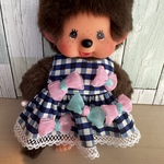  【Ｓサイズ】 1634チムたん　モンチッチS サイズ  あおいギンガムチェックのワンピース　リボンたくさん