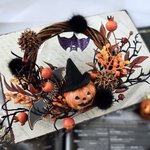ハロウィンのリース　アーティフィシャルフラワーのリース　かぼちゃ　コウモリ　リースギフト　秋のリース