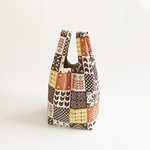 【残り１点】北欧風ニットモチーフ 毎日使いたくなるマルシェバッグ＊ナチュラルかわいいオレンジブラウンの手提げトート