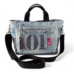 ジーンズリメイクと黒帆布のスクエア2wayトートバッグ(キーホルダー付き