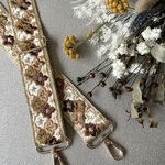  【new】太め　ショルダーストラップ　インド刺繍リボン　スマホストラップ　ゴールドピンクブラウン