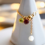 選べる二粒の誕生石チェーンリング　フリーサイズ　天然石　指輪　マザーパール　サージカルステンレス　金属アレルギー対応　一粒　金アレ対応　シンプル　小ぶり　ゴールド　シルバー