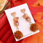 大人可愛いෆ˚* 茶トラ 猫🐈🐾 レジン ポンポン ファー ハンドメイド ピアス イヤリング レディース アクセサリー プレゼント 
