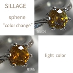 天然 カラーチェンジ スフェーン ソーティング付き 約0.6ct 天然石 天然スフェーン フリーサイズリング  シルバー925 ロジウムメッキ 日本宝石科学協会 リング　シンプル　一粒　7月誕生石