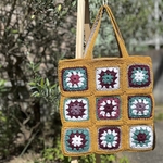 クロシェ編み　トートバッグ　マスタード×パープル　グリーン