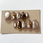 0053人気急上昇🌰マロンチョコレート🤎大人ブラウン べっ甲リボン ぷっくり 秋ネイル べっ甲ネイル マグネット enoi 大人可愛い シンプル 金箔 うるうる ちゅるん べっこう 透明感