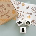 【お得なセット!ハロウィンはんこ】かぼちゃ　くろねこ　コウモリ　3点セット　ミニミニサイズ　ハッピーハロウィン　