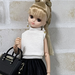 NO,582 リカちゃん服 　【単品】 定番　ノースリーブハイネックトップス　オフホワイト　リアルクローズ