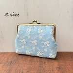 がま口 Sサイズ 母子手帳ケース 水色 花柄 刺繍 A6