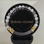 グレー瑪瑙　ハーフバングル　ミックスムーンストーン　　天然石ブレスレット　Selene crystal