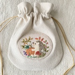 【再販×9】コットンリネンと刺繍のハリネズミのきんちゃく
