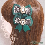 ダマスクカメオ♡ヘアクリップ(ダークグリーン)ロリィタ ロリータ ゴスロリ クラロリ クラシカル メイド コンカフェ 量産型 地雷 プレゼント 病みかわ ヘアメ 緑 みどり 深緑 黒 ダマスク 可愛い